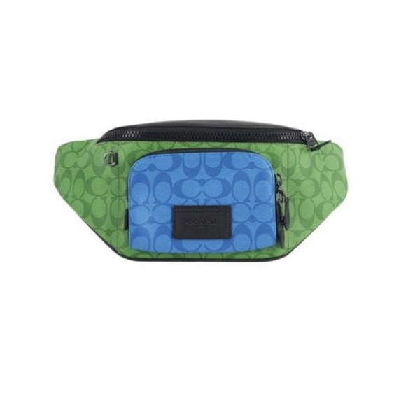 COACH Women's Neon Green Multi Blocked Signature LeatherCanvas Track Wai… - Picture 1 of 5